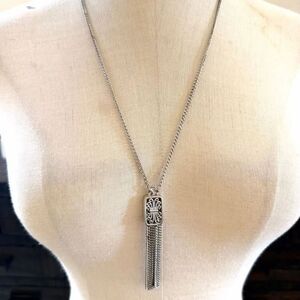 Monet Vintage Silver Tone Tassel Pendant Necklace